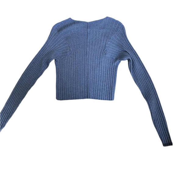 Chelsea Mak Blue Ribbed Button-Up Cardigan - Picture 2 of 9